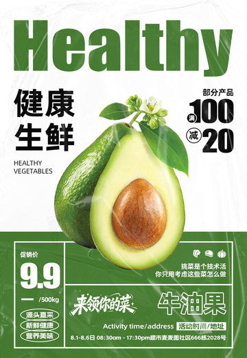 超市牛油果满减海报
