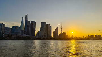 摄影风上海黄浦江城市日落天际线设计素材