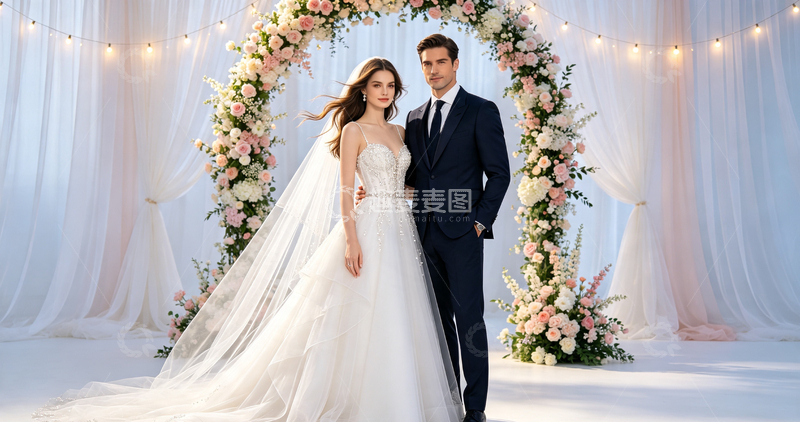 高清大图下载【趣麦麦图】-唯美风婚礼新人婚纱照设计素材