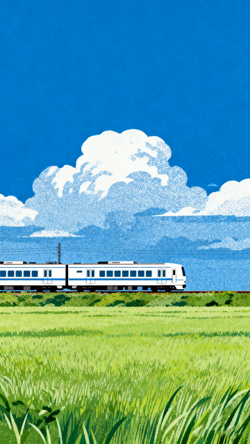 插画风田野列车风景设计素材
