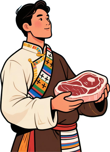 扁平国风藏族男子捧鲜肉插画