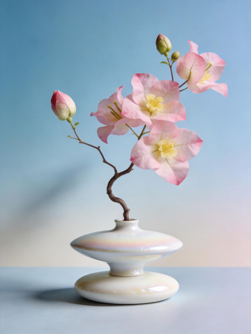 渐变瓷瓶三角梅插花静物1