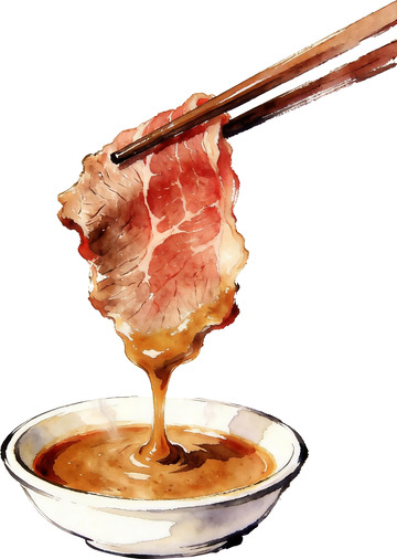 水彩涮肉蘸酱美食插画