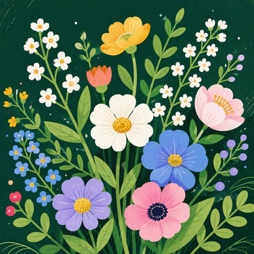 插画风野花植物手绘花卉设计素材