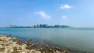 实景风杭州城市钱塘江风光摄影素材