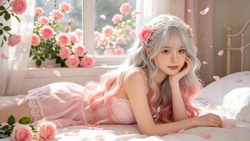 梦幻风少女卧室玫瑰花设计素材