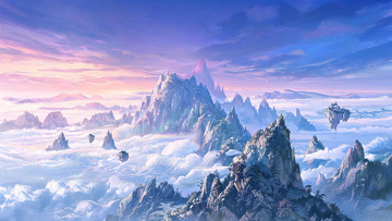 奇幻风云海雪山景观插画素材