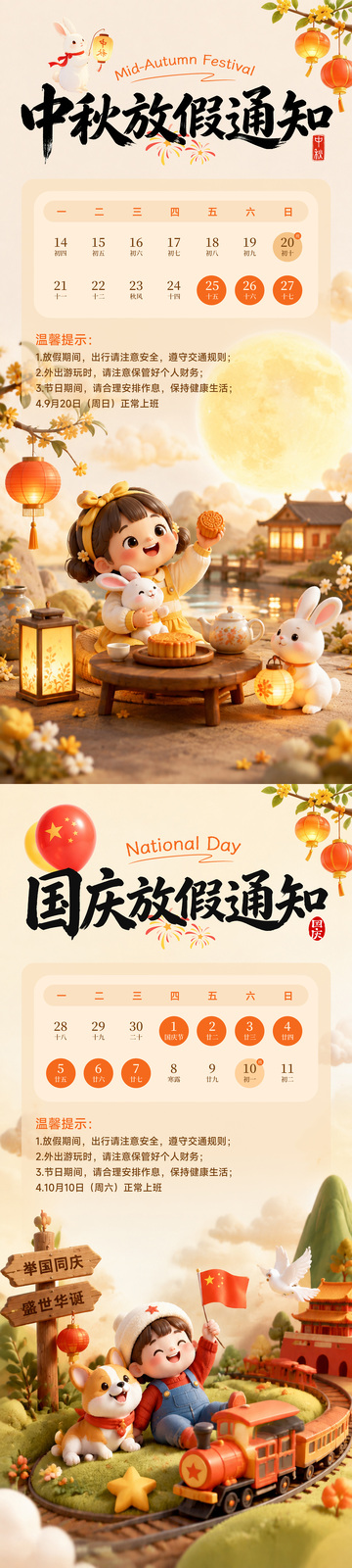 中秋国庆放假通知海报
