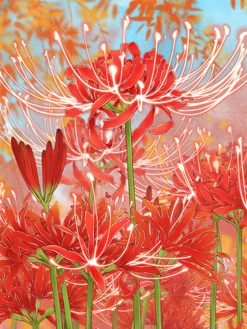插画风彼岸花梦幻花卉设计素材