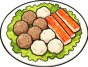 卡通火锅丸子食材插画