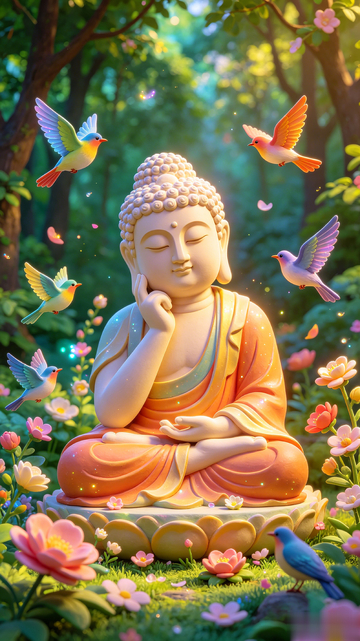 梦幻风佛像花园插画设计素材