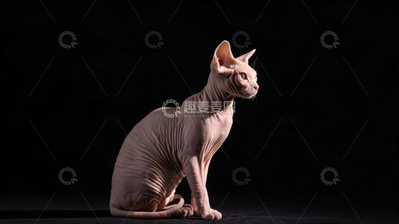 高清大图下载【趣麦麦图】-写实风无毛猫静坐摄影素材