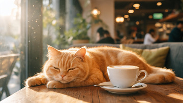 暖光风慵懒猫咪咖啡馆摄影素材
