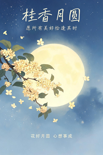 国风手绘中秋月圆桂花插画设计素材