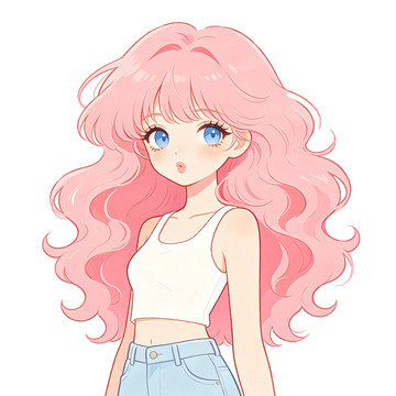 日系风粉色长发少女插画设计素材
