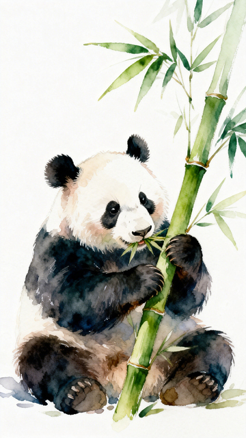 水彩风熊猫吃竹子手绘插画素材