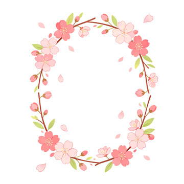 手绘风樱花花环矢量设计素材