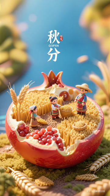 微缩场景秋分丰收果实创意设计素材