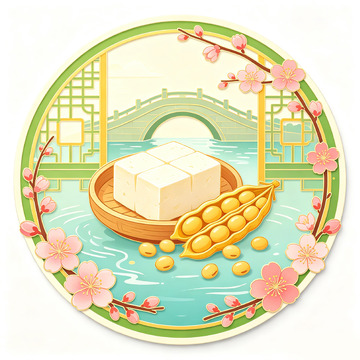 LOGO国风插画豆腐豆荚手绘设计素材
