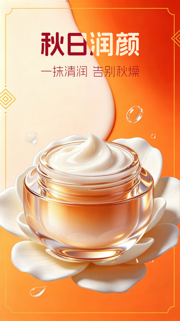橙色渐变秋日润颜面霜设计素材
