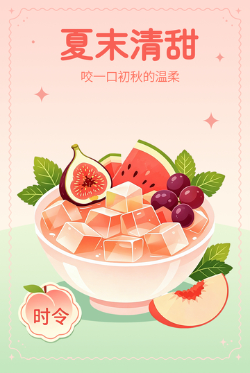 插画风夏末水果冰碗设计素材