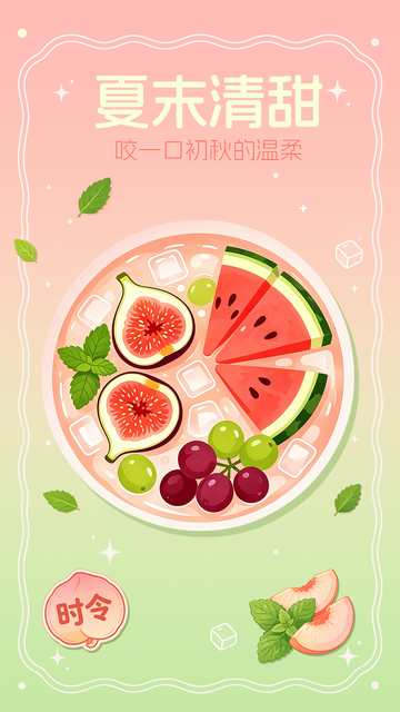 插画风夏末水果拼盘设计素材