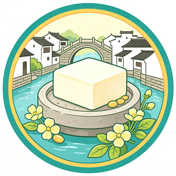 国风插画江南水乡豆腐LOGO设计素材