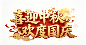 金色立体喜迎中秋欢度国庆艺术字设计素材