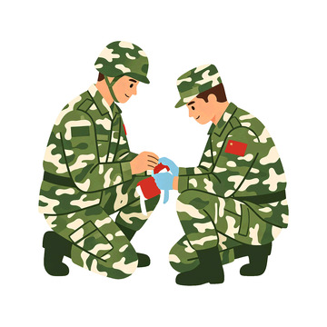 卡通风军人互助医疗插画设计素材