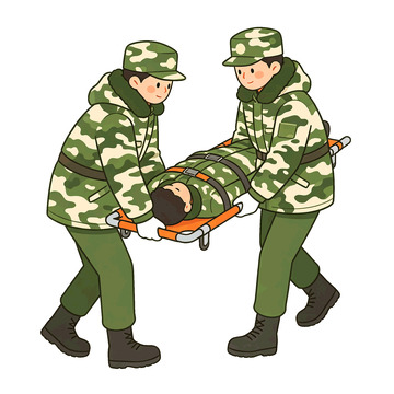 卡通风军人救援担架插画设计素材