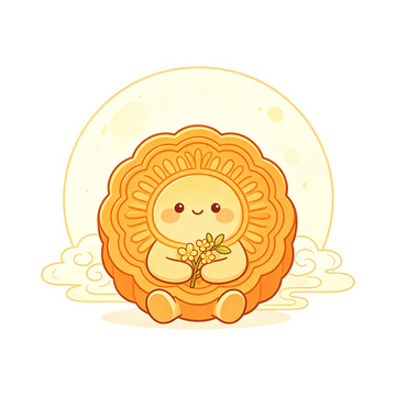 卡通风中秋月饼可爱插画设计素材