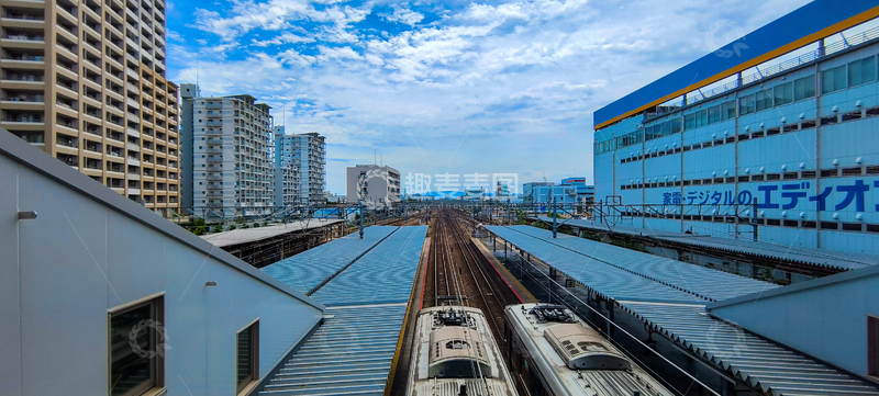 高清大图下载【趣麦麦图】-日本名古屋城市风光高架铁路建筑摄影素材