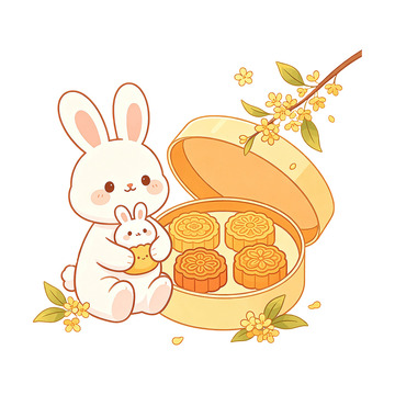 可爱风中秋兔子月饼盒插画设计素材