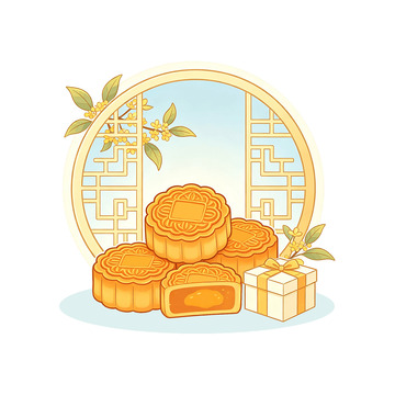 插画风中秋月饼礼盒设计素材