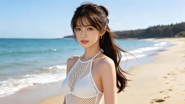写实风海滩少女泳装摄影素材