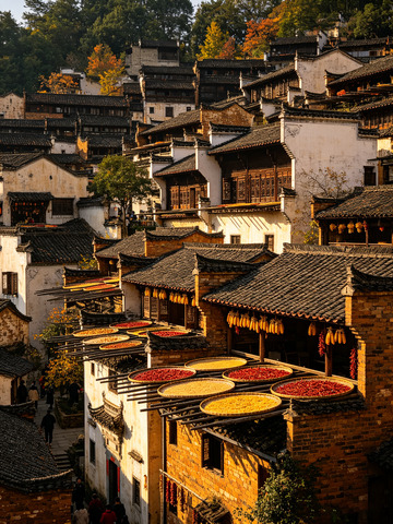 山间古村秋日民居全景图6
