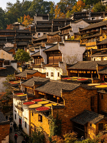 山间古村秋日民居全景图4