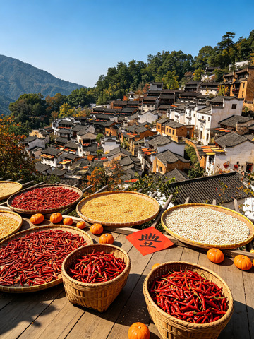 山间古村秋日民居全景图2