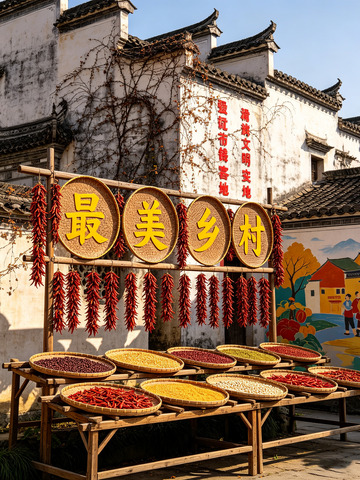 农家露台丰收晒秋实景图4