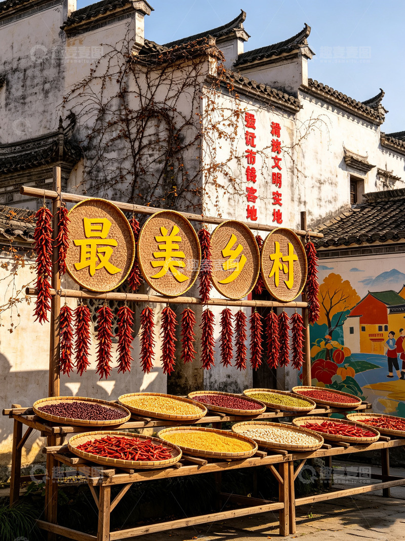 高清大图下载【趣麦麦图】-农家露台丰收晒秋实景图4