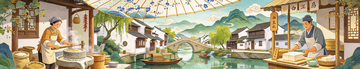 国风豆腐坊手绘江南水乡生活场景设计素材