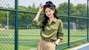 清新校园风女生户外穿搭摄影素材