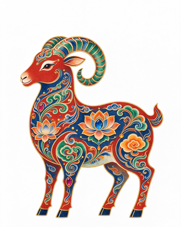 景泰蓝风格生肖羊花卉纹样插画素材