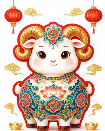 国潮风卡通春节羊灯笼元宝设计素材