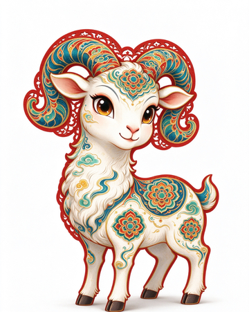 国潮风精美纹样可爱生肖羊插画素材