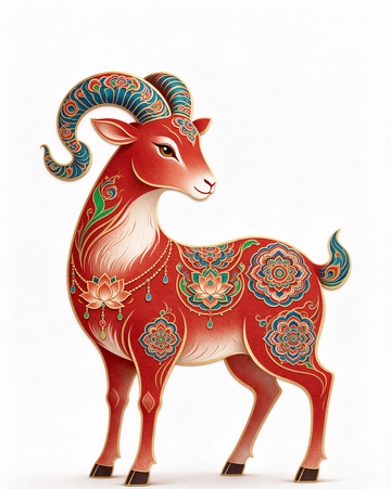 国潮风红色生肖羊插画设计素材