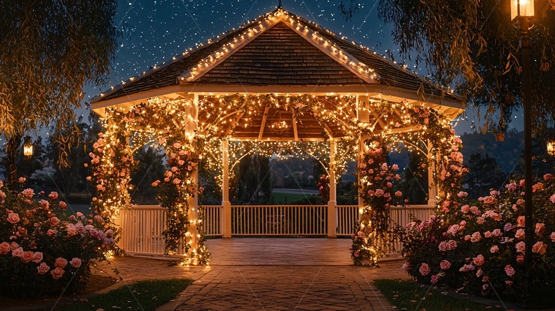 高清大图下载【趣麦麦图】夜晚灯火辉煌凉亭