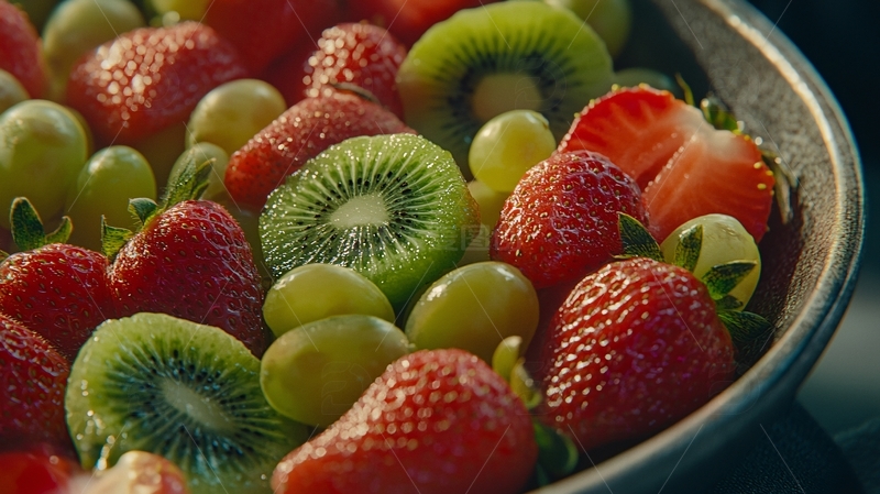 高清大图下载【趣麦麦图】新鲜草莓猕猴桃葡萄水果沙拉