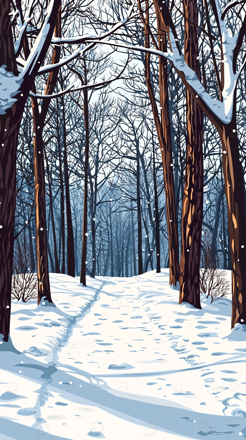 高清大图下载【趣麦麦图】雪地森林小路