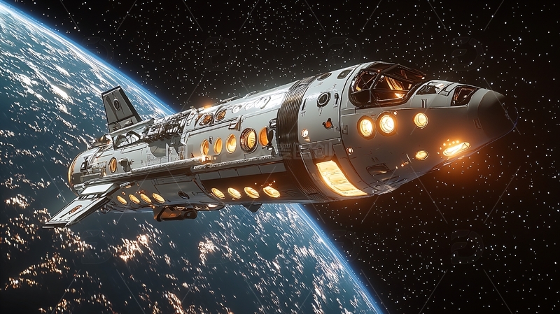 高清大图下载【趣麦麦图】太空飞船环绕地球